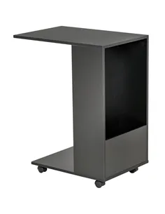 HOMCOM Mobile Sofa Side Table C-Shape End Table with Storage and Casters for Laptop Coffee Snack, Black