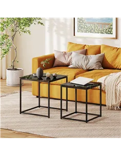 HOMCOM Nest of Tables, Set of 2 Coffee Table, Side Tables with Tempered Glass Desktop and Metal Frame for Living Room, Bedroom,  2