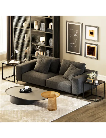 HOMCOM Nest of Tables, Set of 2 Coffee Table, Side Tables with Tempered Glass Desktop and Metal Frame for Living Room, Bedroom, 