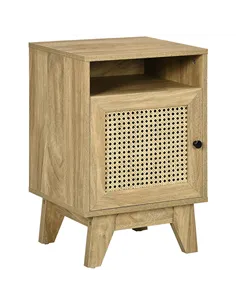 HOMCOM Narrow Rattan Nightstand, Side End Table with Shelf and Cupboard, 39cm x 35cm x 60cm, Natural