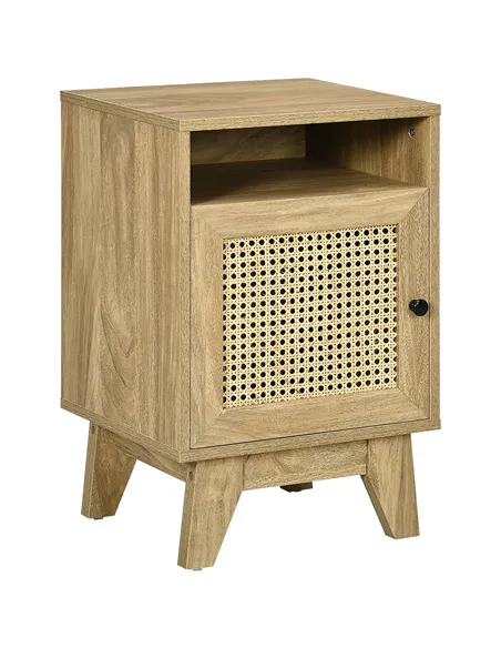 HOMCOM Narrow Rattan Nightstand, Side End Table with Shelf and Cupboard, 39cm x 35cm x 60cm, Natural