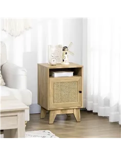 HOMCOM Narrow Rattan Nightstand, Side End Table with Shelf and Cupboard, 39cm x 35cm x 60cm, Natural 2