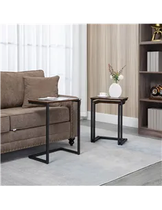 HOMCOM Nesting Side Tables Set of 3, C-Shaped Snack Side Tables with Steel Frame for Sofa Couch and Bed, Rustic Brown 2