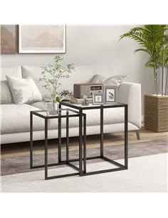 HOMCOM Nesting Tables Set of 2, Side End Table with Tempered Glass Top and Steel Frame for Living Room, Bedroom, Black 2
