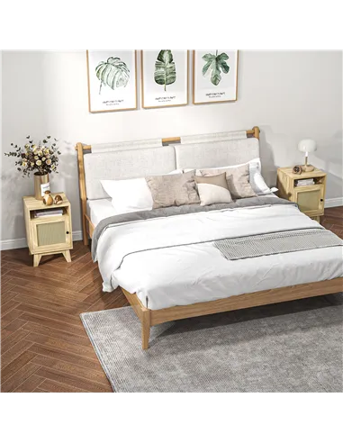 HOMCOM 2-Piece Narrow Rattan Nightstands, Side End Table with Shelf and Cupboard, 39cm x 35cm x 60cm, Natural