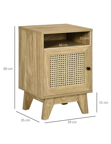 HOMCOM 2-Piece Narrow Rattan Nightstands, Side End Table with Shelf and Cupboard, 39cm x 35cm x 60cm, Natural