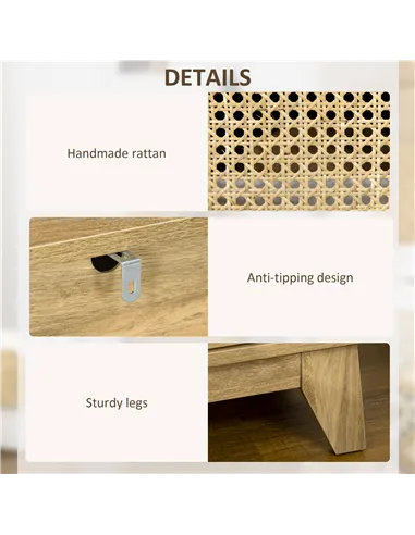 HOMCOM 2-Piece Narrow Rattan Nightstands, Side End Table with Shelf and Cupboard, 39cm x 35cm x 60cm, Natural