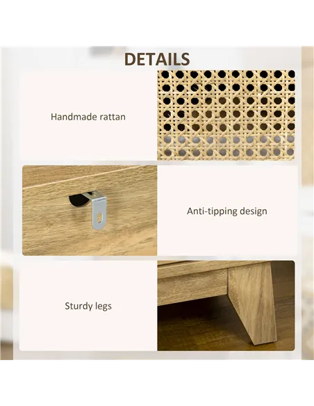 HOMCOM 2-Piece Narrow Rattan Nightstands, Side End Table with Shelf and Cupboard, 39cm x 35cm x 60cm, Natural