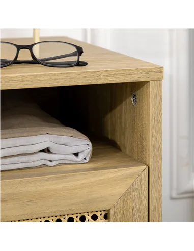 HOMCOM 2-Piece Narrow Rattan Nightstands, Side End Table with Shelf and Cupboard, 39cm x 35cm x 60cm, Natural