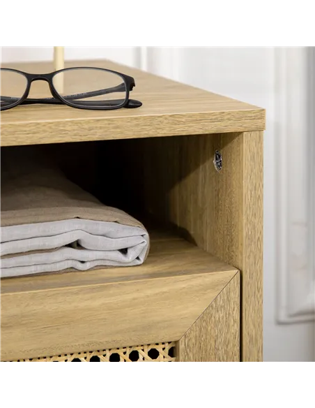 HOMCOM 2-Piece Narrow Rattan Nightstands, Side End Table with Shelf and Cupboard, 39cm x 35cm x 60cm, Natural