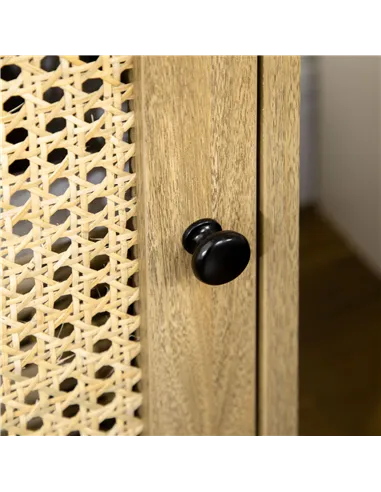 HOMCOM 2-Piece Narrow Rattan Nightstands, Side End Table with Shelf and Cupboard, 39cm x 35cm x 60cm, Natural