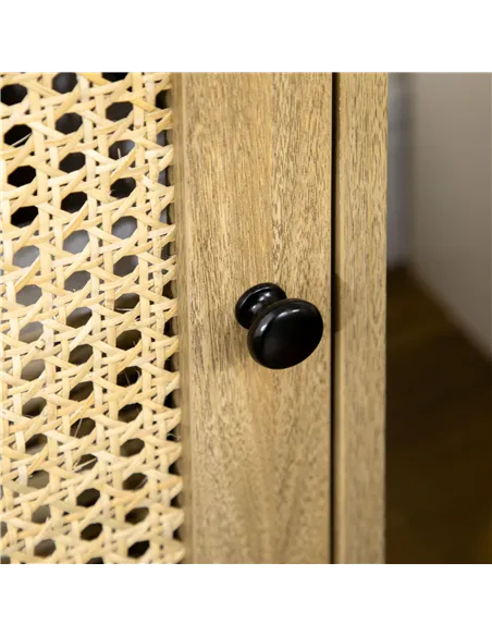 HOMCOM 2-Piece Narrow Rattan Nightstands, Side End Table with Shelf and Cupboard, 39cm x 35cm x 60cm, Natural