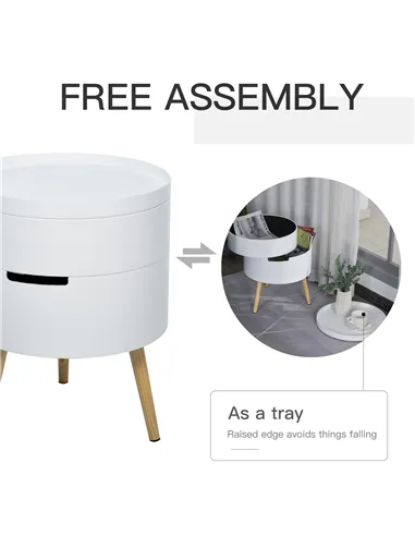 HOMCOM 3-Tier Coffee Table, Round End Table with 2 Hidden Compartments and Detachable Tray, Side Table with Storage for Living R