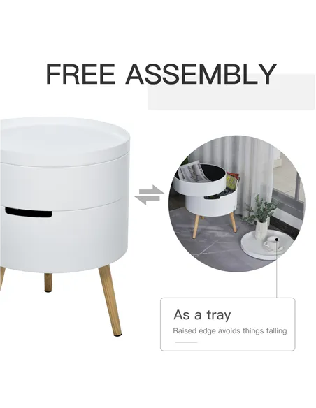 HOMCOM 3-Tier Coffee Table, Round End Table with 2 Hidden Compartments and Detachable Tray, Side Table with Storage for Living R