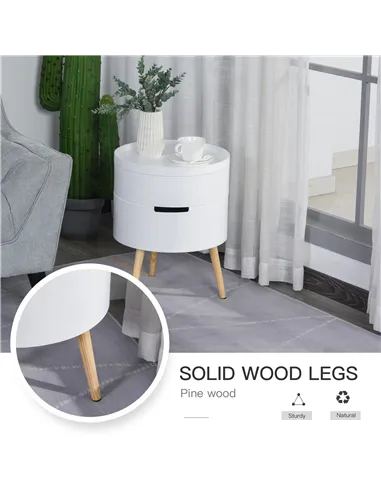 HOMCOM 3-Tier Coffee Table, Round End Table with 2 Hidden Compartments and Detachable Tray, Side Table with Storage for Living R