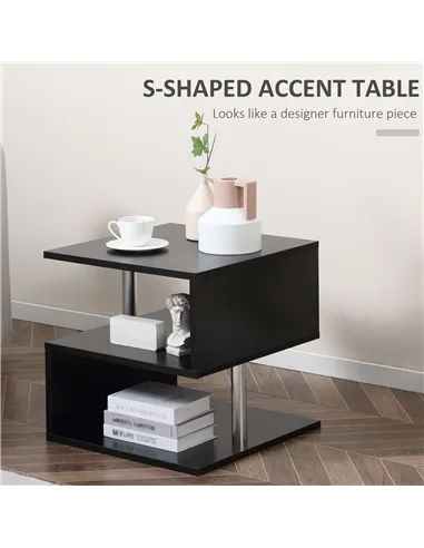 HOMCOM Wooden S Shape Cube Coffee Table 2 Tier Storage Shelves Organiser Office Bookcase Living Room End Desk Stand Display Set 
