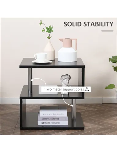 HOMCOM Wooden S Shape Cube Coffee Table 2 Tier Storage Shelves Organiser Office Bookcase Living Room End Desk Stand Display Set 