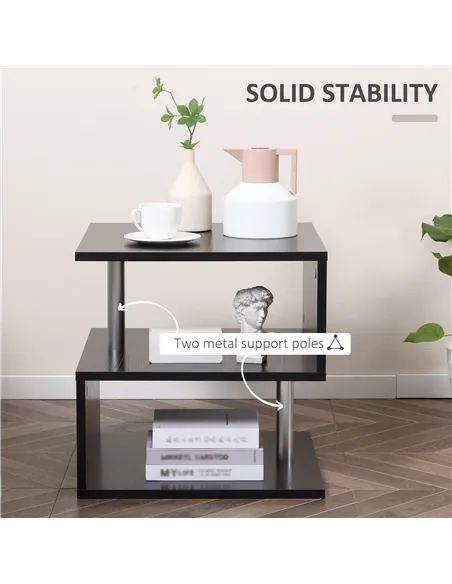 HOMCOM Wooden S Shape Cube Coffee Table 2 Tier Storage Shelves Organiser Office Bookcase Living Room End Desk Stand Display Set 