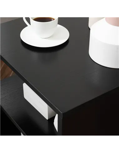 HOMCOM Wooden S Shape Cube Coffee Table 2 Tier Storage Shelves Organiser Office Bookcase Living Room End Desk Stand Display Set 