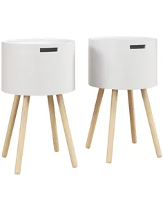 HOMCOM Modern Side Table with Hidden Storage Space, Round Night Stand with Removable Tray Wood Frame End Coffee Table for Living