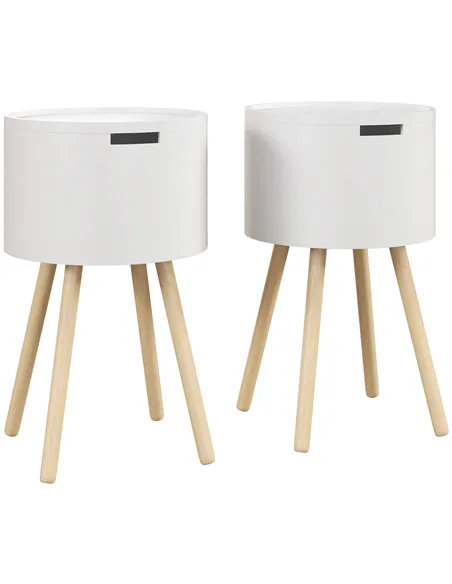 HOMCOM Modern Side Table with Hidden Storage Space, Round Night Stand with Removable Tray Wood Frame End Coffee Table for Living