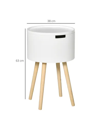 HOMCOM Modern Side Table with Hidden Storage Space, Round Night Stand with Removable Tray Wood Frame End Coffee Table for Living