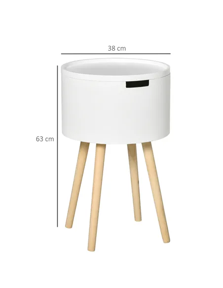 HOMCOM Modern Side Table with Hidden Storage Space, Round Night Stand with Removable Tray Wood Frame End Coffee Table for Living