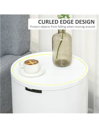 HOMCOM Modern Side Table with Hidden Storage Space, Round Night Stand with Removable Tray Wood Frame End Coffee Table for Living