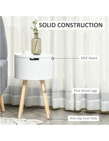 HOMCOM Modern Side Table with Hidden Storage Space, Round Night Stand with Removable Tray Wood Frame End Coffee Table for Living