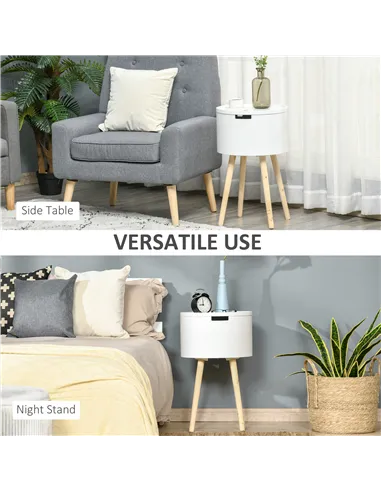 HOMCOM Modern Side Table with Hidden Storage Space, Round Night Stand with Removable Tray Wood Frame End Coffee Table for Living