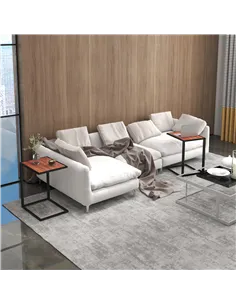 HOMCOM C-Shaped Side Table, Sofa End Table with Metal Frame, Accent Couch Table for Living room, Bedroom, Set of 2, Walnut and B 2