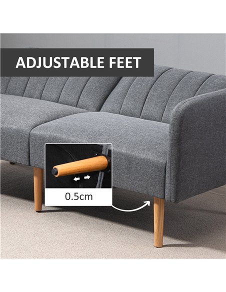 HOMCOM 3 Seater Sofa Bed, Convertible Linen Fabric Sofa Couch, Click Clack Sofabed with Adjustable Split Backrest for Living Roo