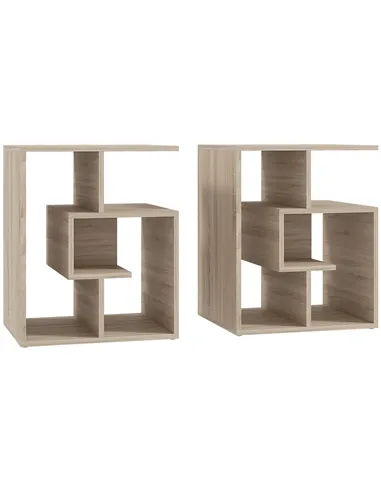 HOMCOM Side Table, 3 Tier End Table with Open Storage Shelves for Living Room, Bedroom, Set of 2, Oak