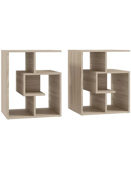 HOMCOM Side Table, 3 Tier End Table with Open Storage Shelves for Living Room, Bedroom, Set of 2, Oak