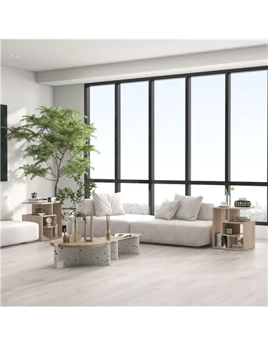 HOMCOM Side Table, 3 Tier End Table with Open Storage Shelves for Living Room, Bedroom, Set of 2, Oak