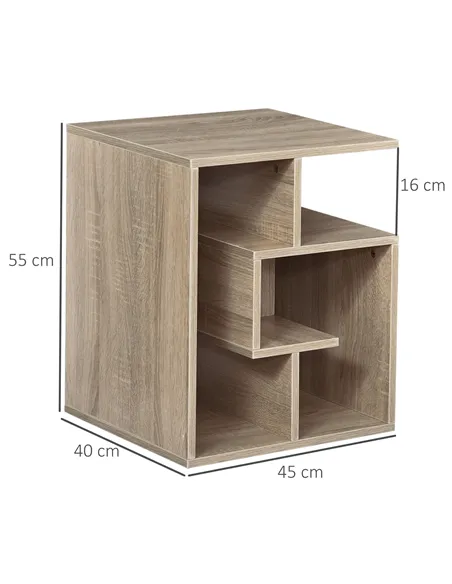 HOMCOM Side Table, 3 Tier End Table with Open Storage Shelves for Living Room, Bedroom, Set of 2, Oak