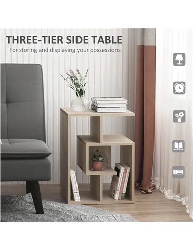 HOMCOM Side Table, 3 Tier End Table with Open Storage Shelves for Living Room, Bedroom, Set of 2, Oak