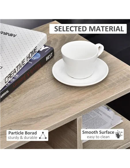 HOMCOM Side Table, 3 Tier End Table with Open Storage Shelves for Living Room, Bedroom, Set of 2, Oak