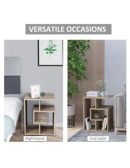 HOMCOM Side Table, 3 Tier End Table with Open Storage Shelves for Living Room, Bedroom, Set of 2, Oak