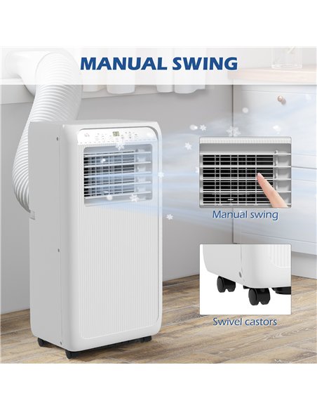 HOMCOM 9,000 BTU Mobile Air Conditioner for Room up to 28m², with Dehumidifier, 24H Timer, Wheels, Window Mount Kit