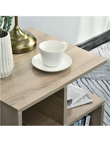 HOMCOM Side Table, 3 Tier End Table with Open Storage Shelves for Living Room, Bedroom, Set of 2, Oak