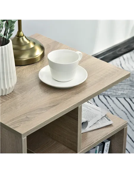 HOMCOM Side Table, 3 Tier End Table with Open Storage Shelves for Living Room, Bedroom, Set of 2, Oak