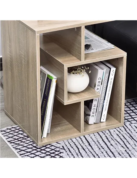 HOMCOM Side Table, 3 Tier End Table with Open Storage Shelves for Living Room, Bedroom, Set of 2, Oak