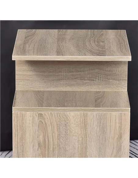 HOMCOM Side Table, 3 Tier End Table with Open Storage Shelves for Living Room, Bedroom, Set of 2, Oak