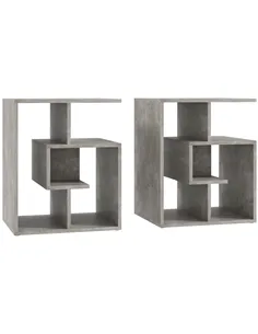 HOMCOM Side Table, 3 Tier End Table with Open Storage Shelves for Living Room, Bedroom, Set of 2, Cement Colour