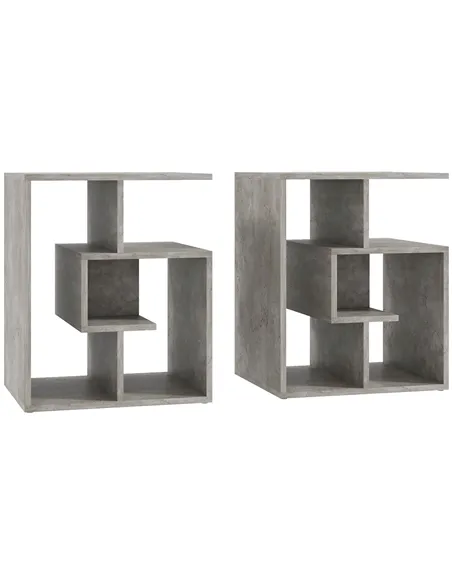 HOMCOM Side Table, 3 Tier End Table with Open Storage Shelves for Living Room, Bedroom, Set of 2, Cement Colour