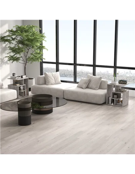 HOMCOM Side Table, 3 Tier End Table with Open Storage Shelves for Living Room, Bedroom, Set of 2, Cement Colour