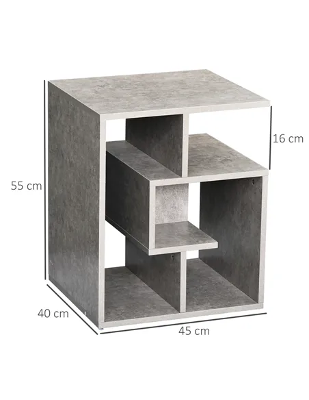 HOMCOM Side Table, 3 Tier End Table with Open Storage Shelves for Living Room, Bedroom, Set of 2, Cement Colour