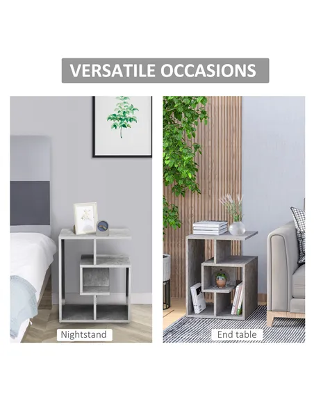 HOMCOM Side Table, 3 Tier End Table with Open Storage Shelves for Living Room, Bedroom, Set of 2, Cement Colour