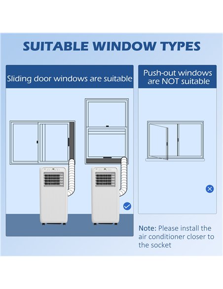 HOMCOM 9,000 BTU Mobile Air Conditioner for Room up to 28m², with Dehumidifier, 24H Timer, Wheels, Window Mount Kit